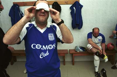 In the changing rooms. They all wear masks while they play so players are equally blind