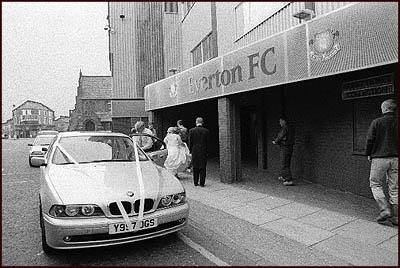 Bride arriving for the wedding at Goodison Park